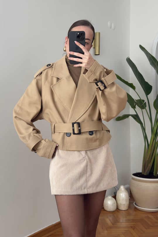 Kısa Kemerli Premium Trençkot- CAMEL