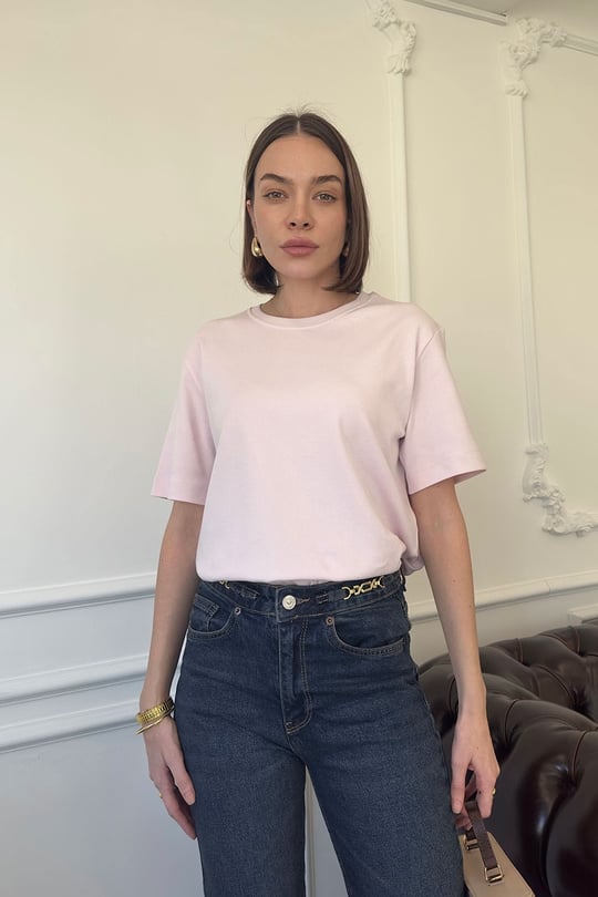 Kısa Kol Basic  T-shirt- PEMBE