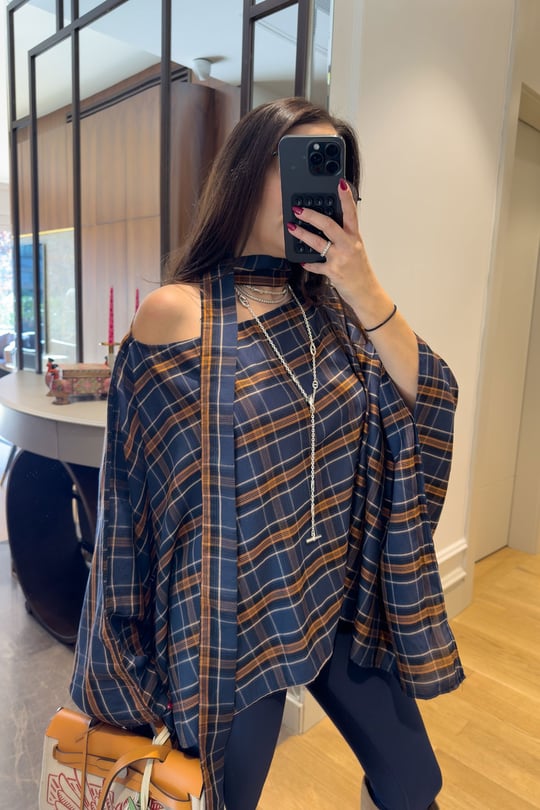 Kuşak Detay Oversize Panço- LACİVERT
