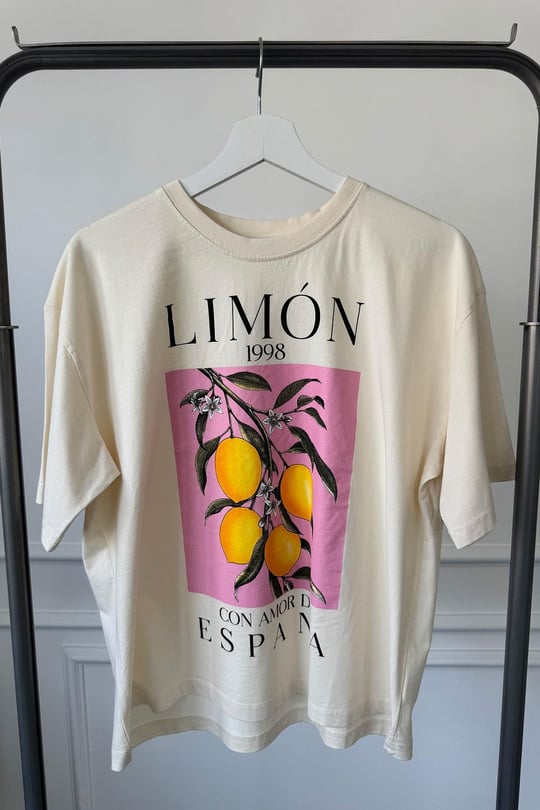 Limon Baskılı Oversize Tshirt- BEJ