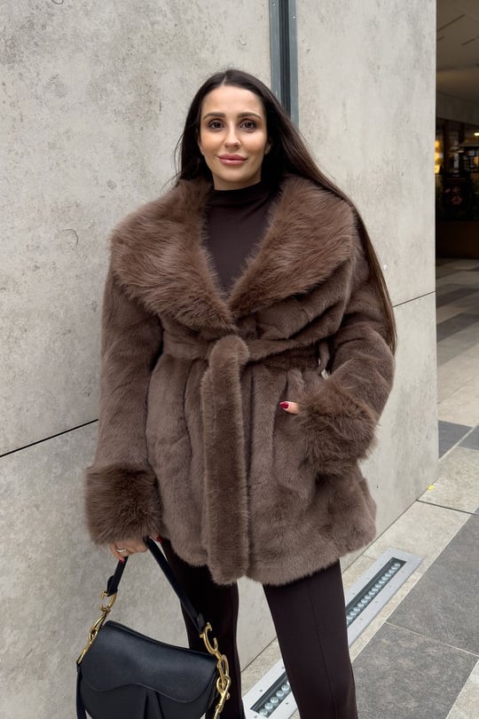 Marisse Bağlama Detay Oversize Kürk- KAHVERENGİ