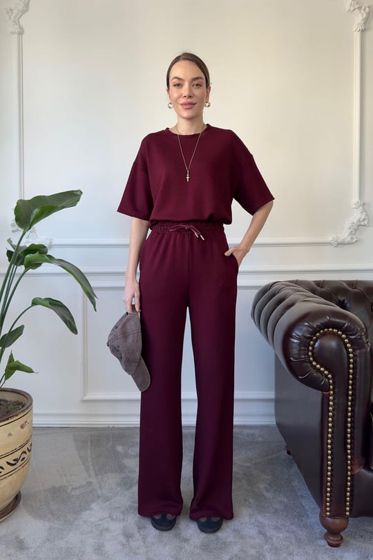 Modal Kumaş Basic Takım- Bordo