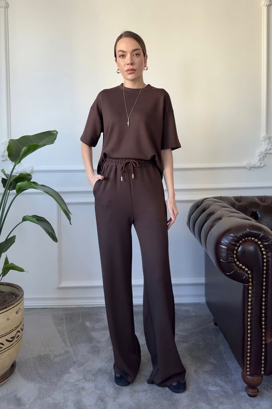 Modal Kumaş Basic Takım- KAHVERENGİ