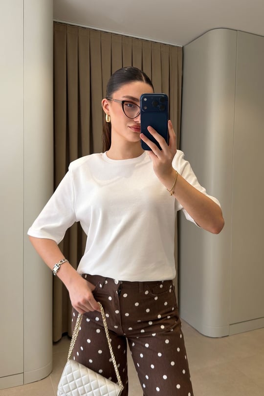 Omuz Vatkalı Premium T-shirt- BEYAZ