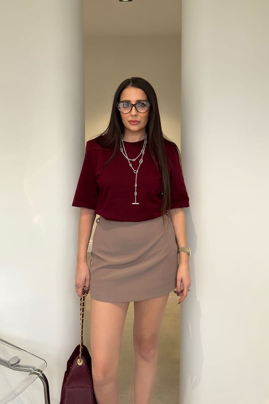 Omuz Vatkalı Premium T-shirt- BORDO