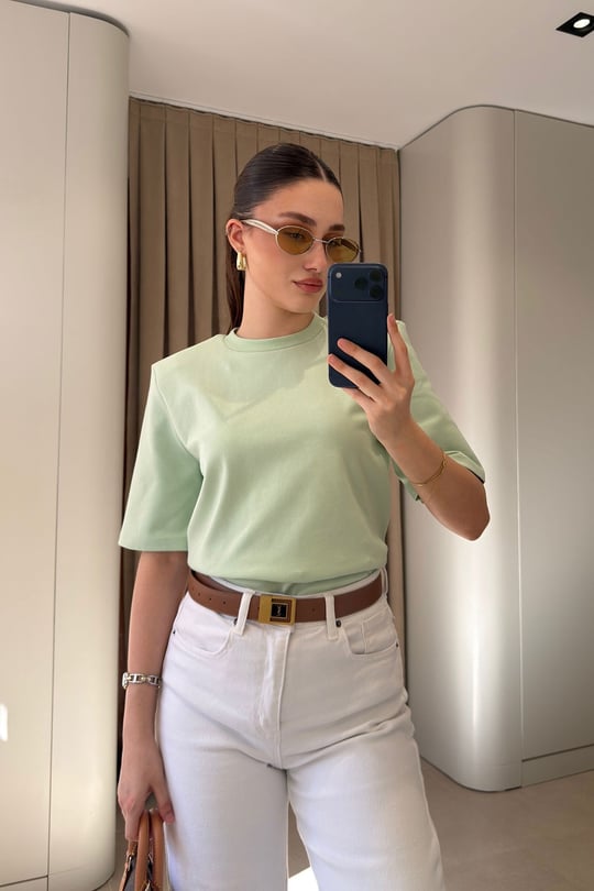 Omuz Vatkalı Premium T-shirt- MİNT