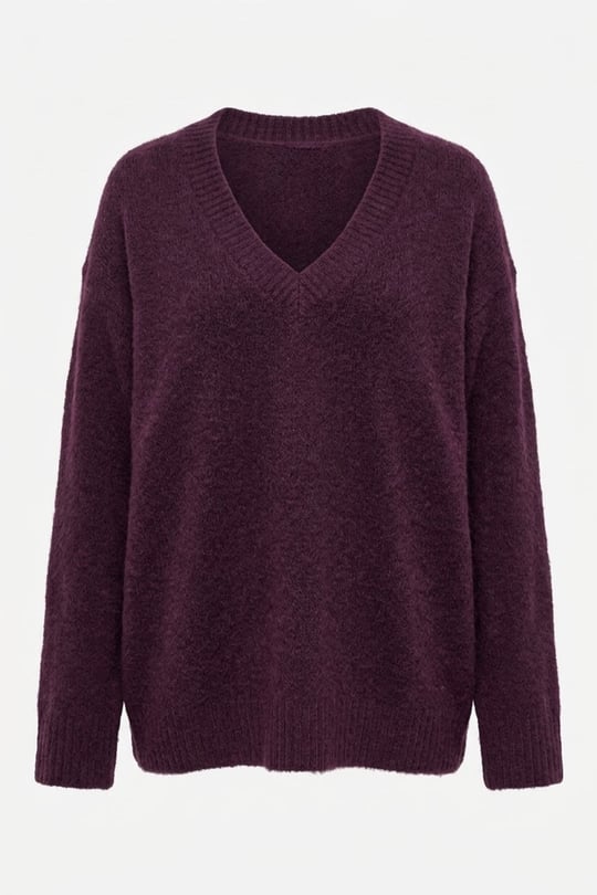 Oversize V Yaka Triko Kazak- BORDO