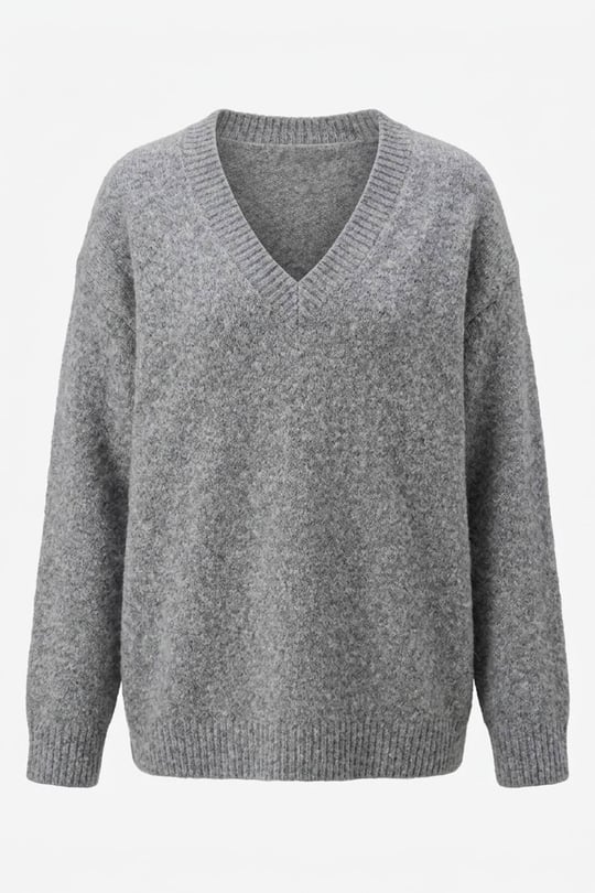 Oversize V Yaka Triko Kazak- GRİ