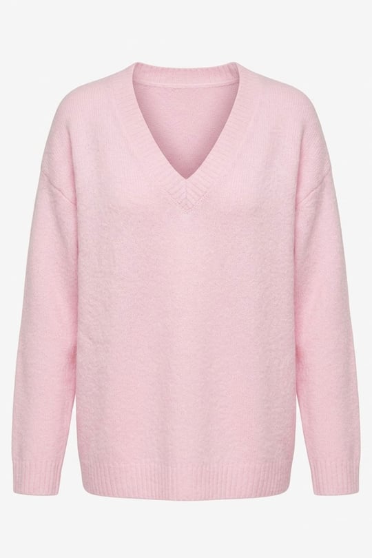 Oversize V Yaka Triko Kazak- PEMBE