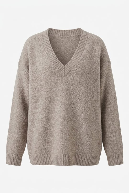 Oversize V Yaka Triko Kazak- VİZON