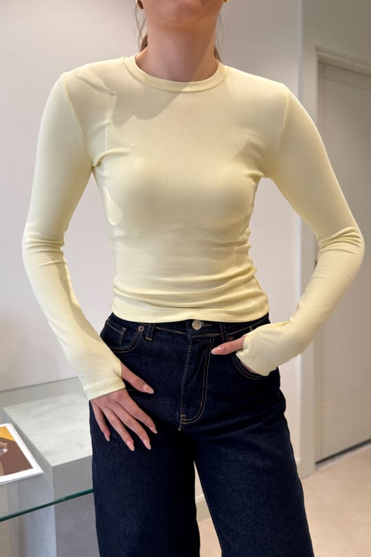 Parmak Geçmeli Uzun Kollu Body- SARI