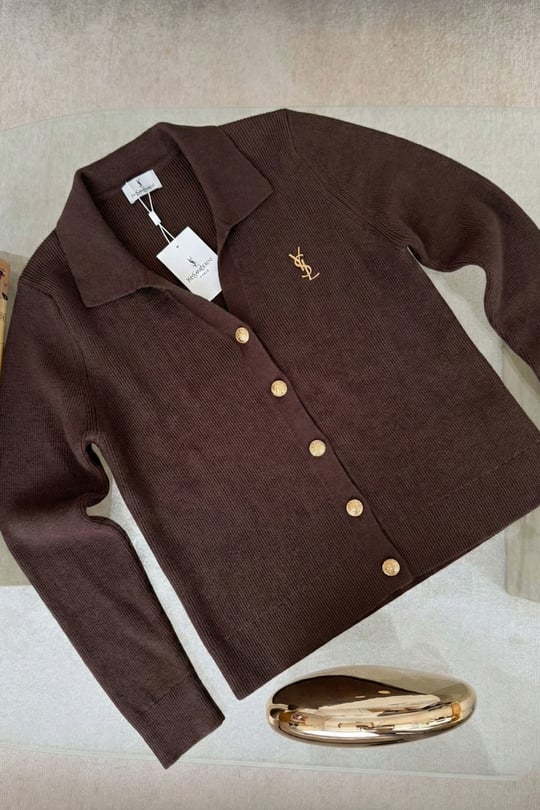 Polo Yaka Marka Nakışlı Orj Hırka- Koyu Kahve