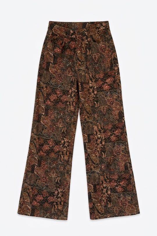Premium Çiçek Desenli Pantolun- BORDO