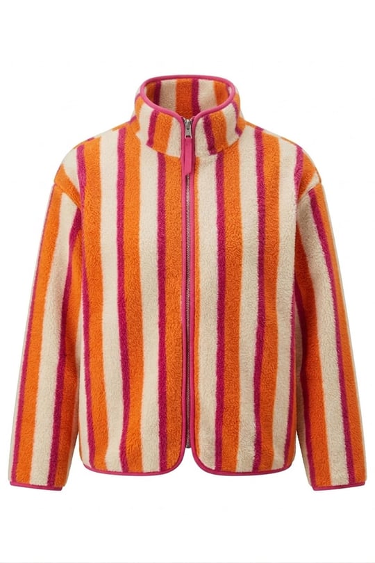 PREMİUM ÇİZGİLİ  FERMUARLI POLAR HIRKA- FUŞYA
