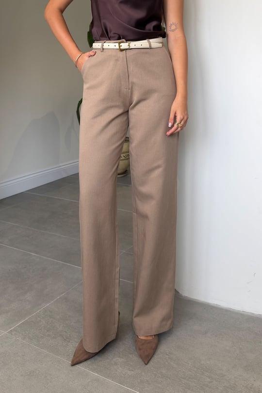 Premium Gabardin Palazzo Pantolon- VİZON