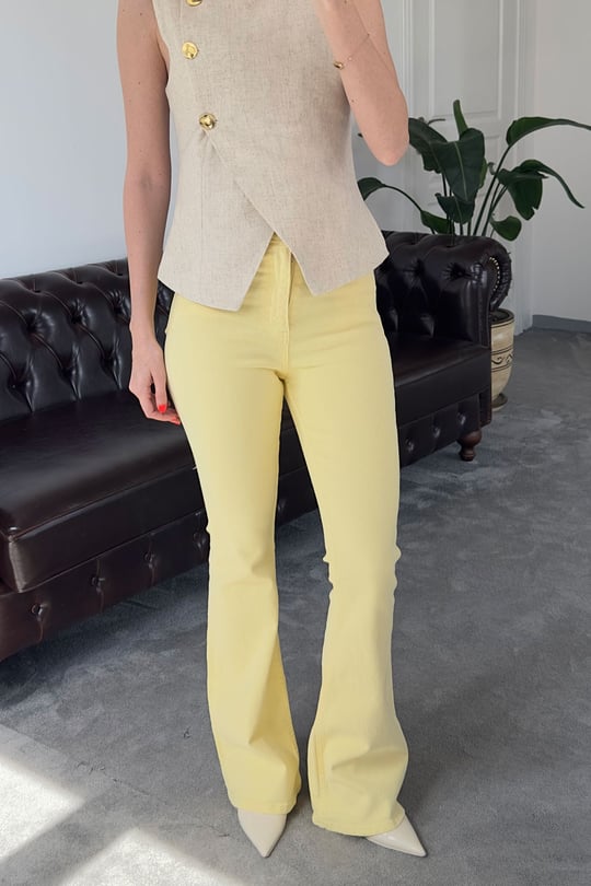 Premium İspanyol Paça Jean- SARI