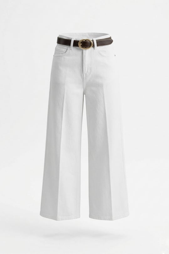 Premium Kemerli Flare Jean- BEYAZ