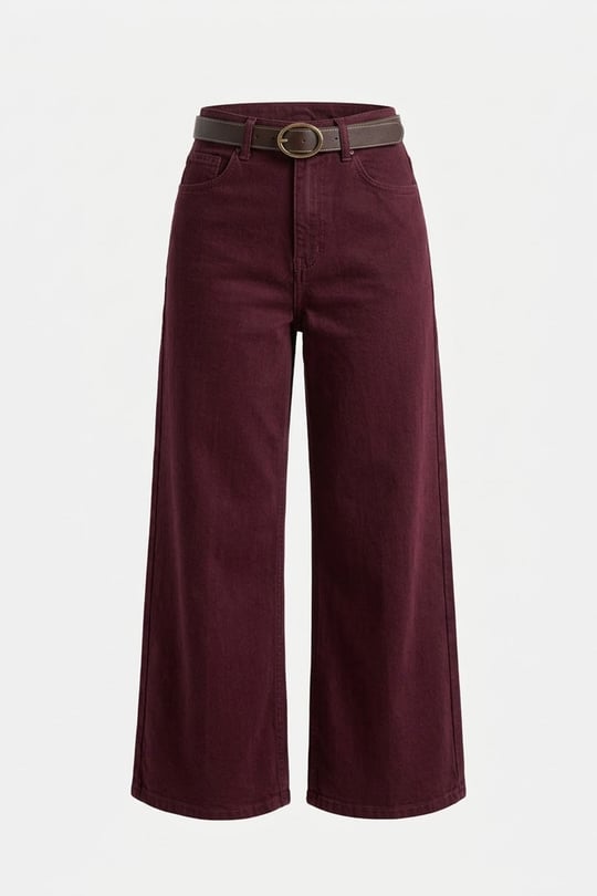 Premium Kemerli Flare Jean- BORDO