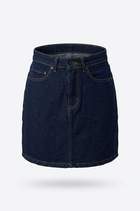 Premium Yıkamalı Denim Etek- KOYU LACİVERT
