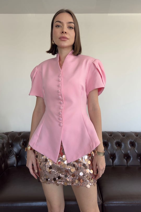 Prenses Kol Premium Ceket- PEMBE