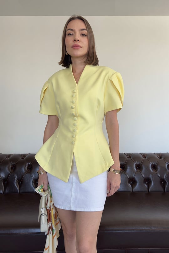Prenses Kol Premium Ceket- SARI