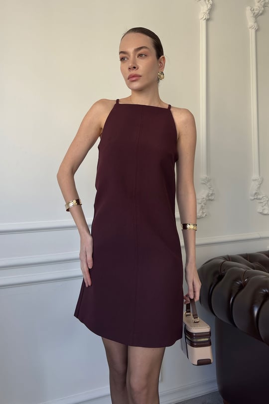 Sıfır Kol Tasarım Mini Elbise- BORDO
