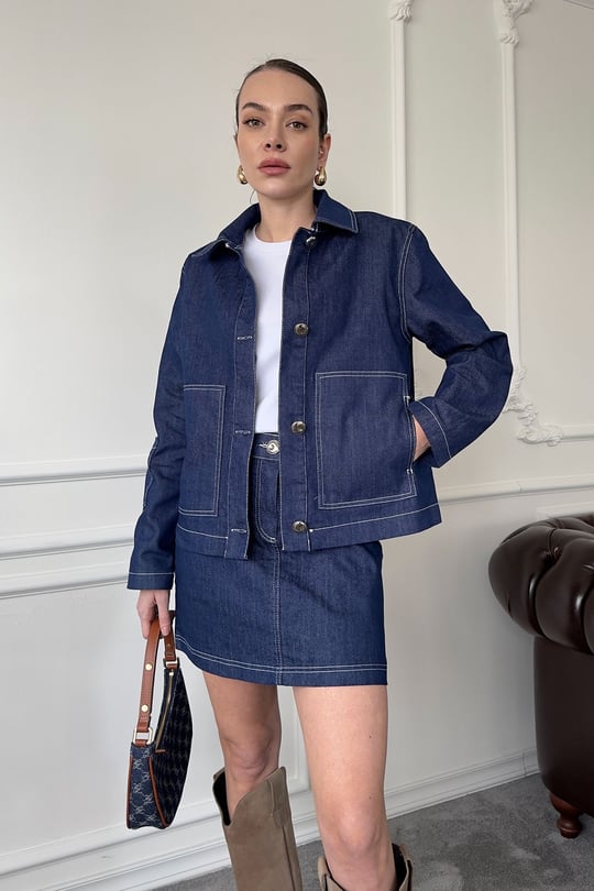 Tasarım Denim Gömlek Ceket- MAVİ