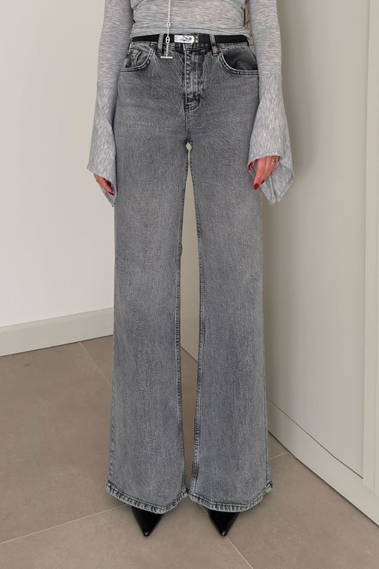 Tintli Wide Leg Jean- GRİ