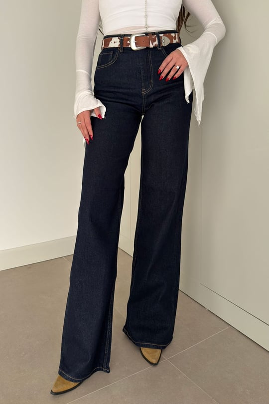 Tintli Wide Leg Jean- LACİVERT
