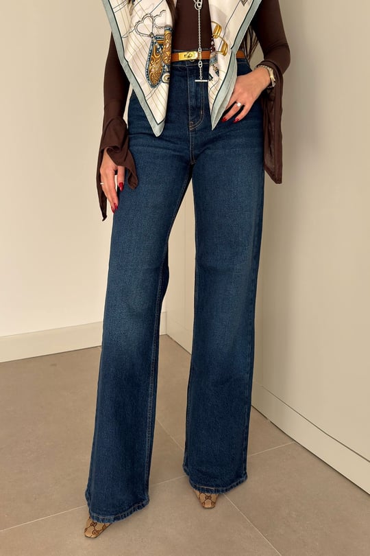 Tintli Wide Leg Jean- MAVİ