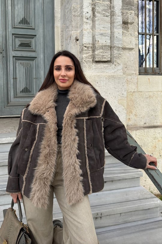 Yeni Sezon Tasarım Kürk Detaylı Mont- KAHVERENGİ