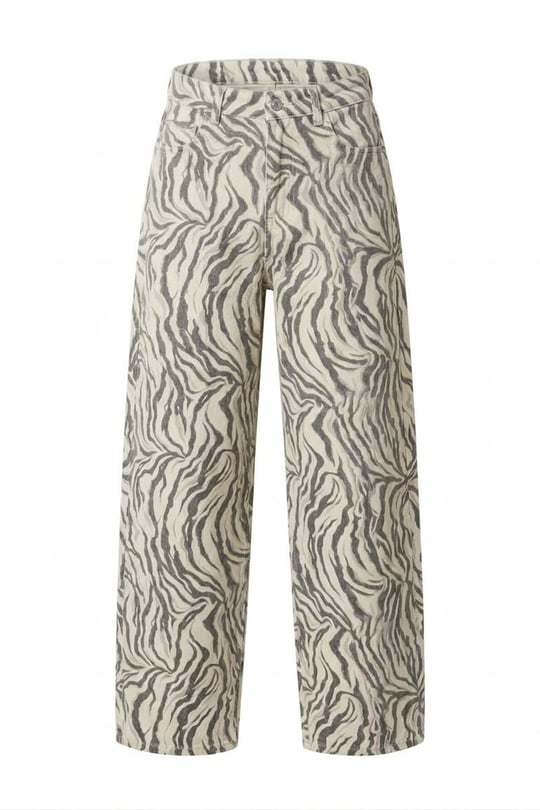 ZEBRA DESENLİ GENİŞ PACA JEAN- GRİ