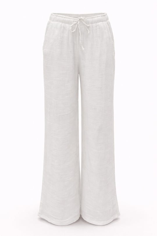 Beli Lastikli Müslin Pantolon BEYAZ 7580