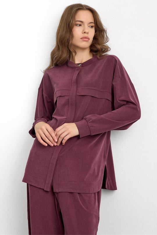 Bisiklet Yaka Önü Patlı Premium Sweat İkili Takım BORDO 9384-TK