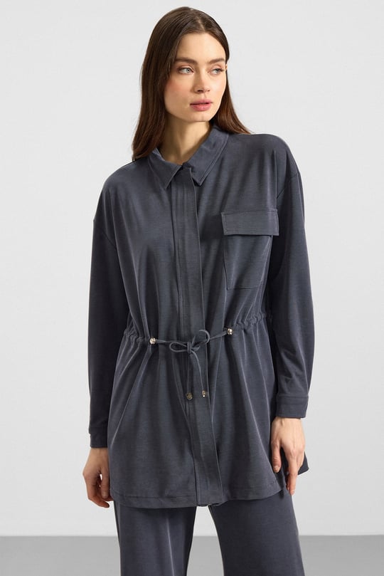 Fermuar Kapamalı Beli Büzgülü Premium Kumaş Sweat Pantolon Takım LACİVERT 9406-TK