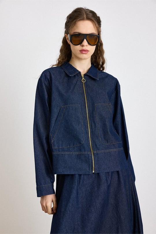 Fermuar Kapamalı Ceket Etek Denim Takım LACİVERT 9447-TK
