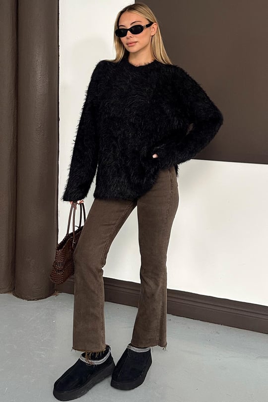 Oversize Tüylü Soft Kazak SİYAH 8270