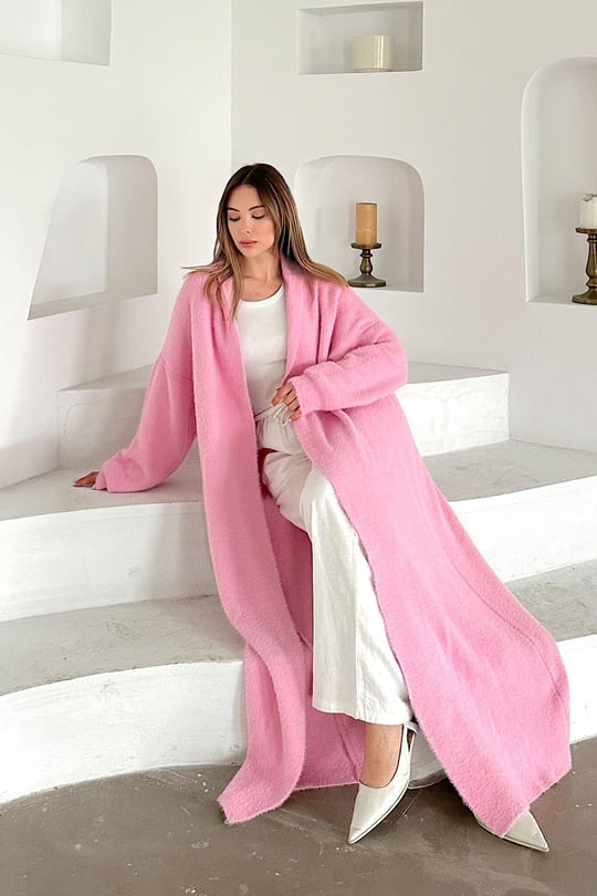 Uzun Salaş Triko Hırka PEMBE 8245