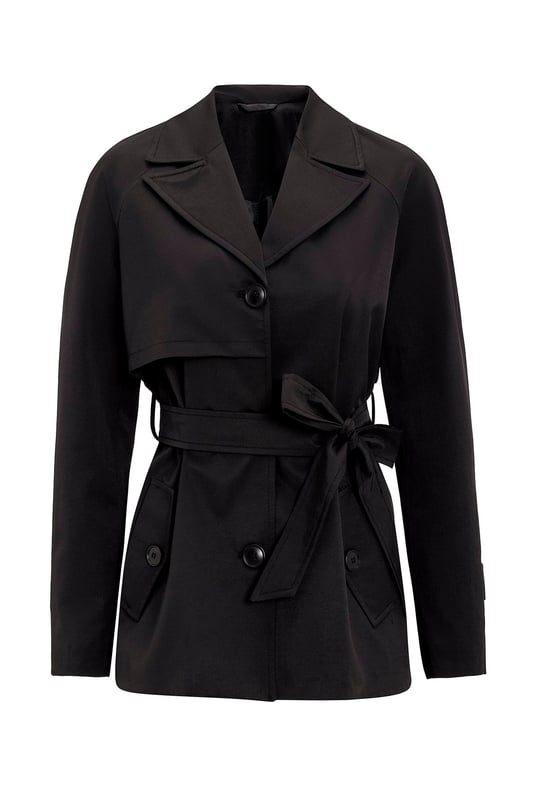 Short Trench Coat with Cape Detail and Pleated Back and Water
