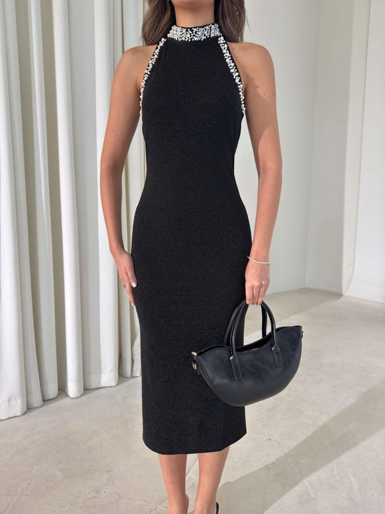 Taş Detaylı Parlak Evrin Siyah Kadın Elbise 26Y002