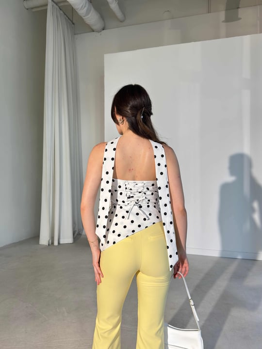 Fularlı Puantiyeli Crop Bluz 26Y274