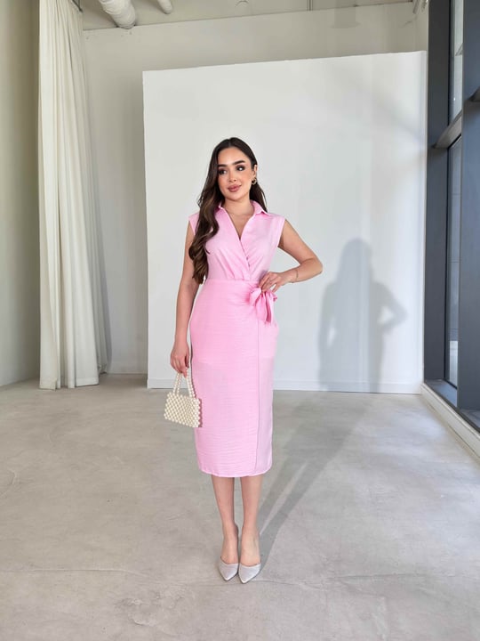 Önden Bağlamalı Midi Boy Pembe Hadley Kadın Elbise 26Y319