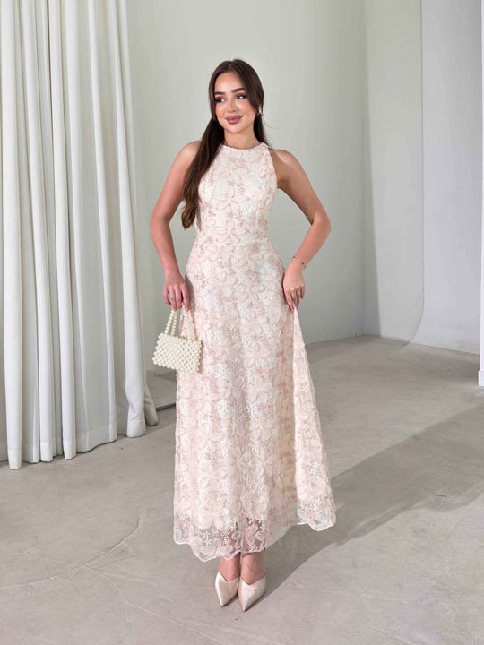 Parıltılı Sıfır Kol Maxi Pembe Kasey Kadın Elbise 26Y266