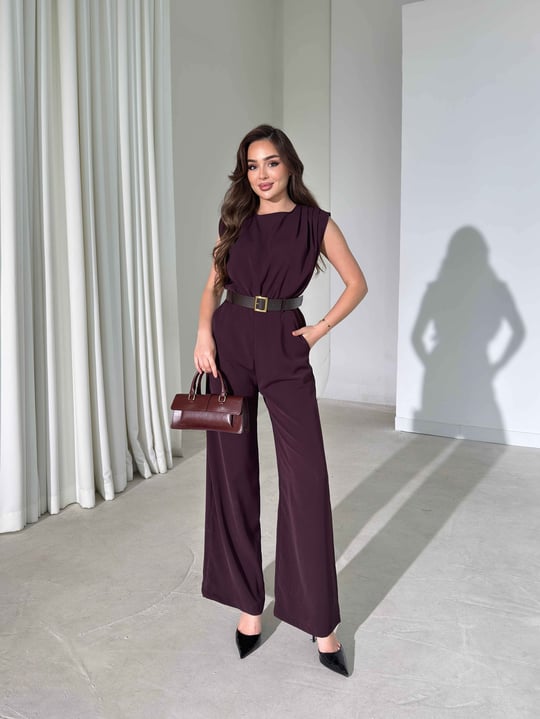Drape Detaylı Kemerli Mürdüm Keely Kadın Tulum 26Y386