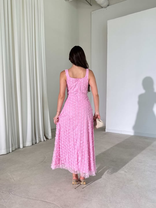 kare Yaka Kurdele Detaylı Maxi Boy Pembe Krizia Kadın Elbise 26Y393