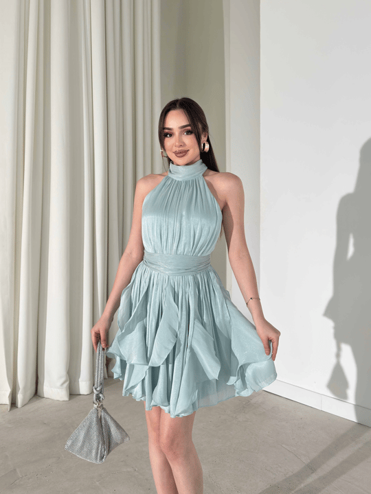 Kemerli Boyundan Bağlamalı Mint Mayra Kadın Elbise 26Y184