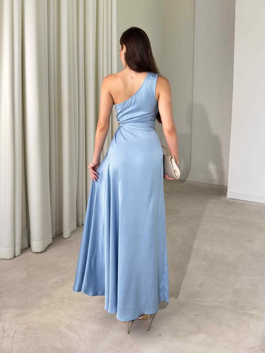Tek Omuz Pencere Detaylı Maxi Boy Bebe Mavisi Reyna Kadın Elbise 26Y474