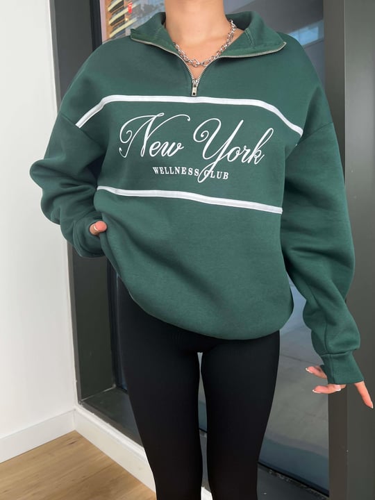 Yarım Fermuarlı Newyork Yazılı Kadın Bordo Sweatshirt 24k000191 Yarım Fermuarlı Newyork Yazılı Kadın Bordo Sweatshirt 24k000191