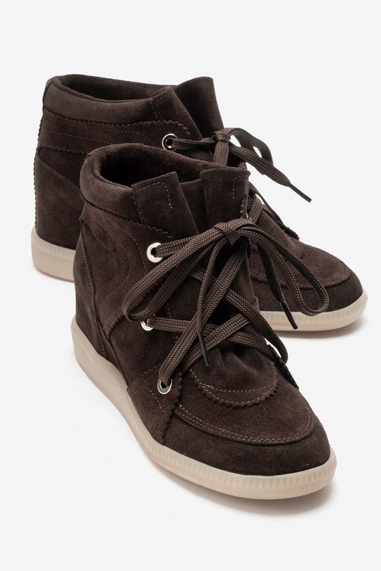 41-900-1-KAHVERENGI SUETOLETA Kahverengi Süet Hakiki Deri Gizli Dolgu Topuklu Kadın Sneaker Bot