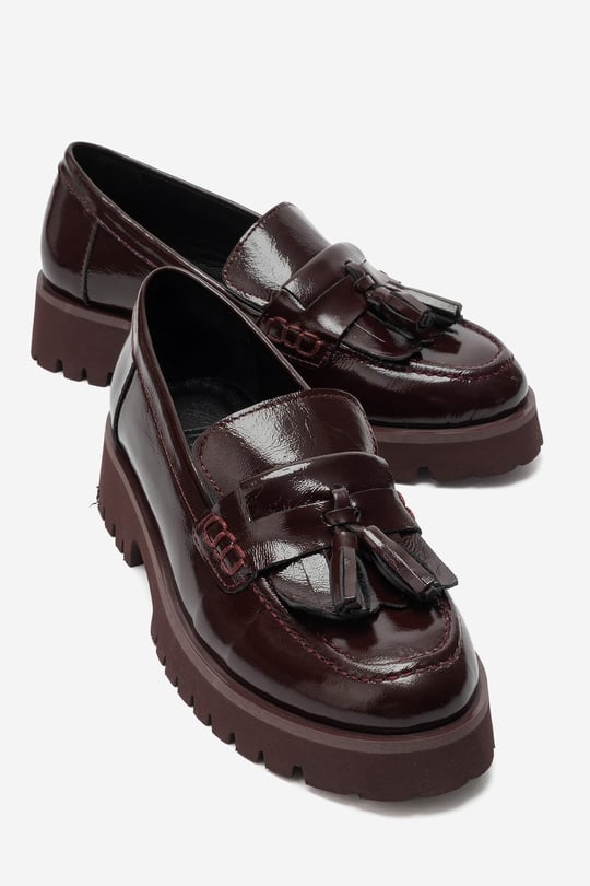 179-144-10-BORDO RUGANPOEN Bordo Rugan Hakiki Deri Püsküllü Kadın Loafer